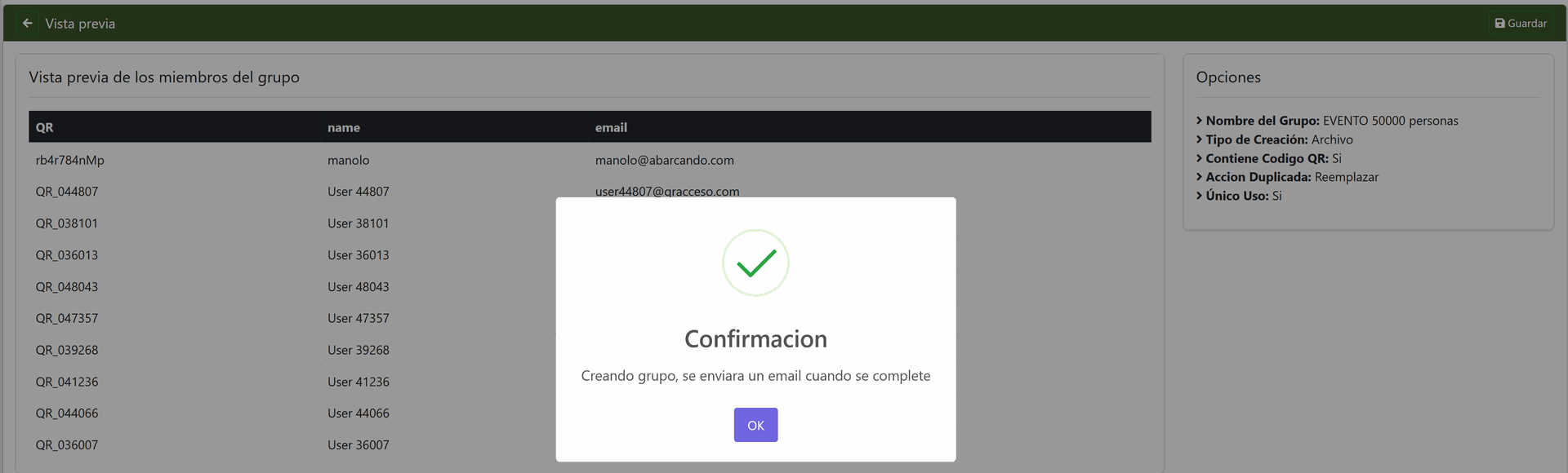 Importación de listado Excel de asistentes procesada