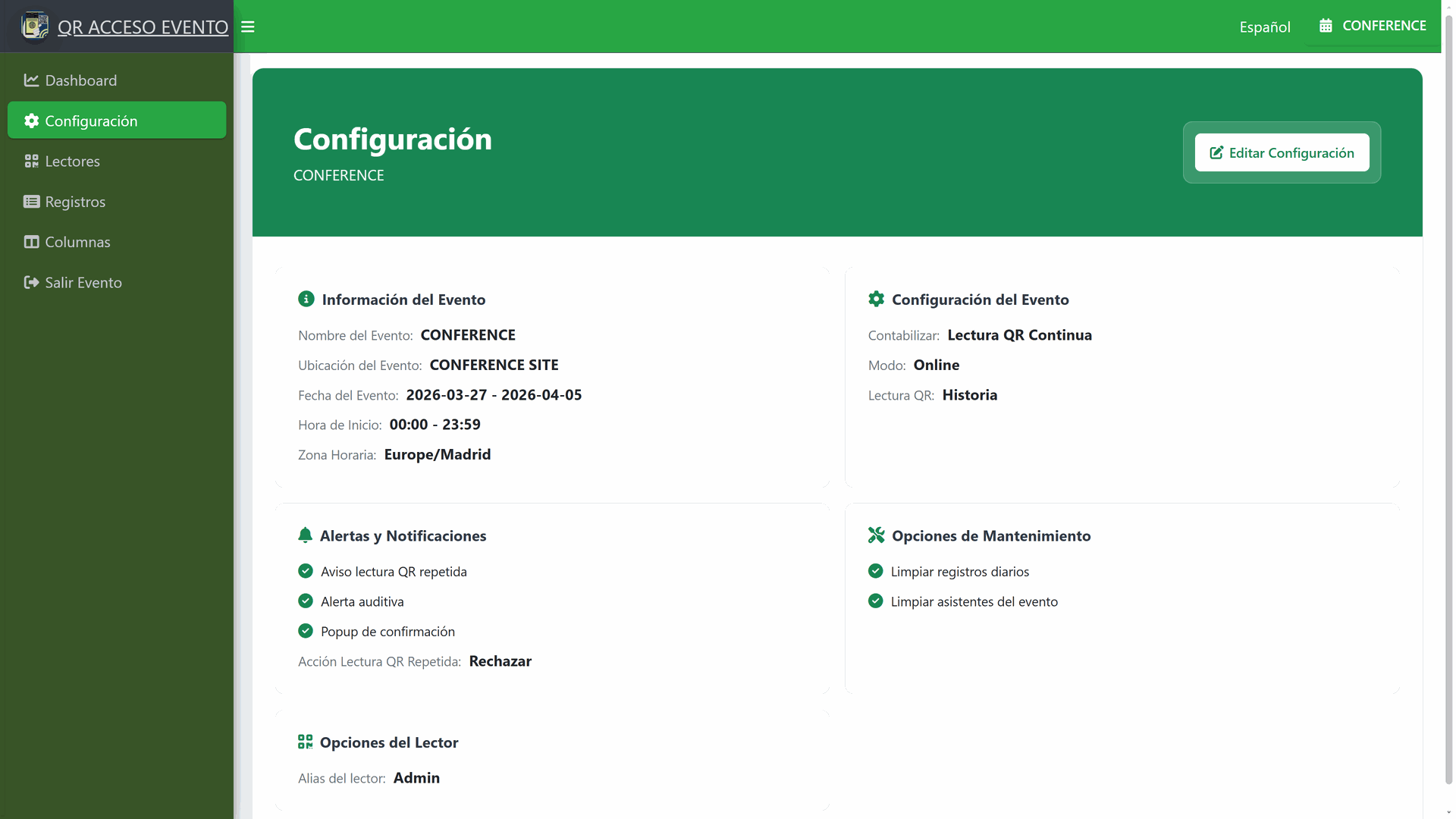 Configurar evento